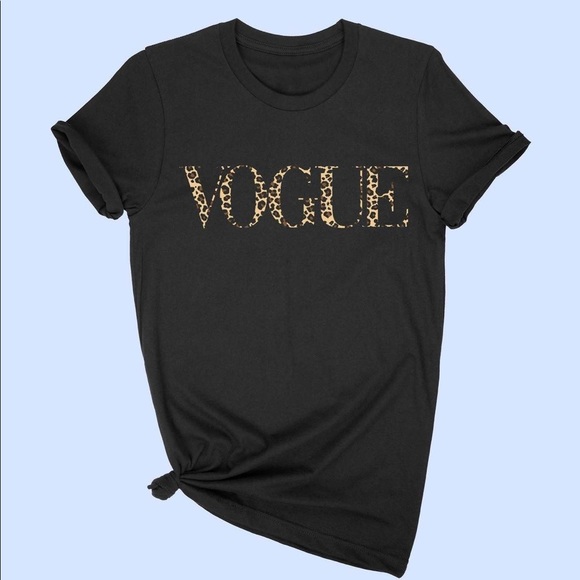 BLACK T~SHIRT WITH “VOGUE” IN LEOPARD A LEOPARD PRINT 100% COTTON - Picture 7 of 8